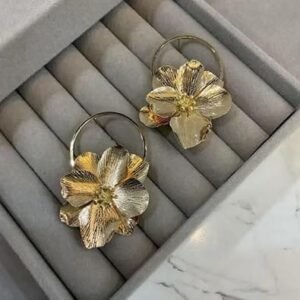 Golden Floral Flower Shaped Hoop Earring For Women/Girls