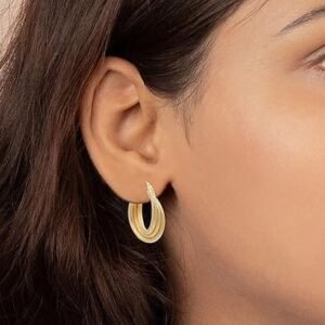 Twisted Two Tone Simple Hoop Textured Earring For Women/Girls