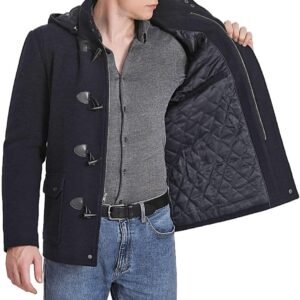Hank Wool Blend Navy Blue Hooded Jacket || Size S