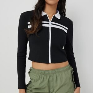 Urban Polo Crop – Zip Front, Long Sleeve