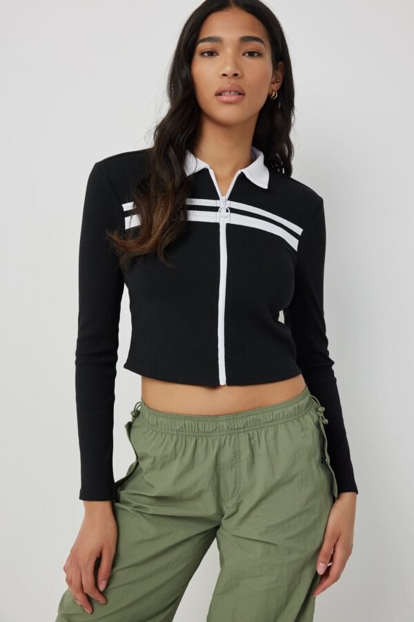 Urban Polo Crop – Zip Front, Long Sleeve